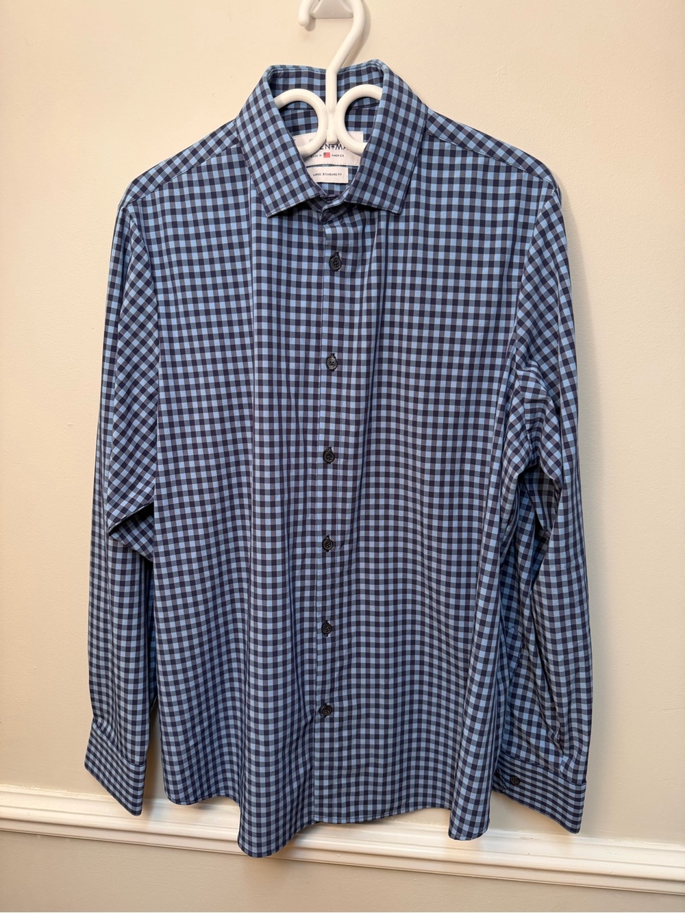 Mizzen + Main Leeward Large Blue Gingham Performance Button Down Dress Shirt